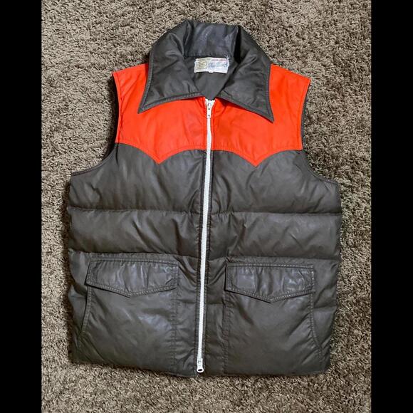 1970's Dagger Collar Down Puffer Vest from Swan Brown + Orange size M/L - Picture 7 of 10